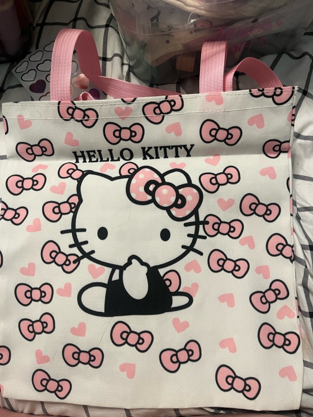 Hello Kitty Pink, White & Black Bow Pattern Tote